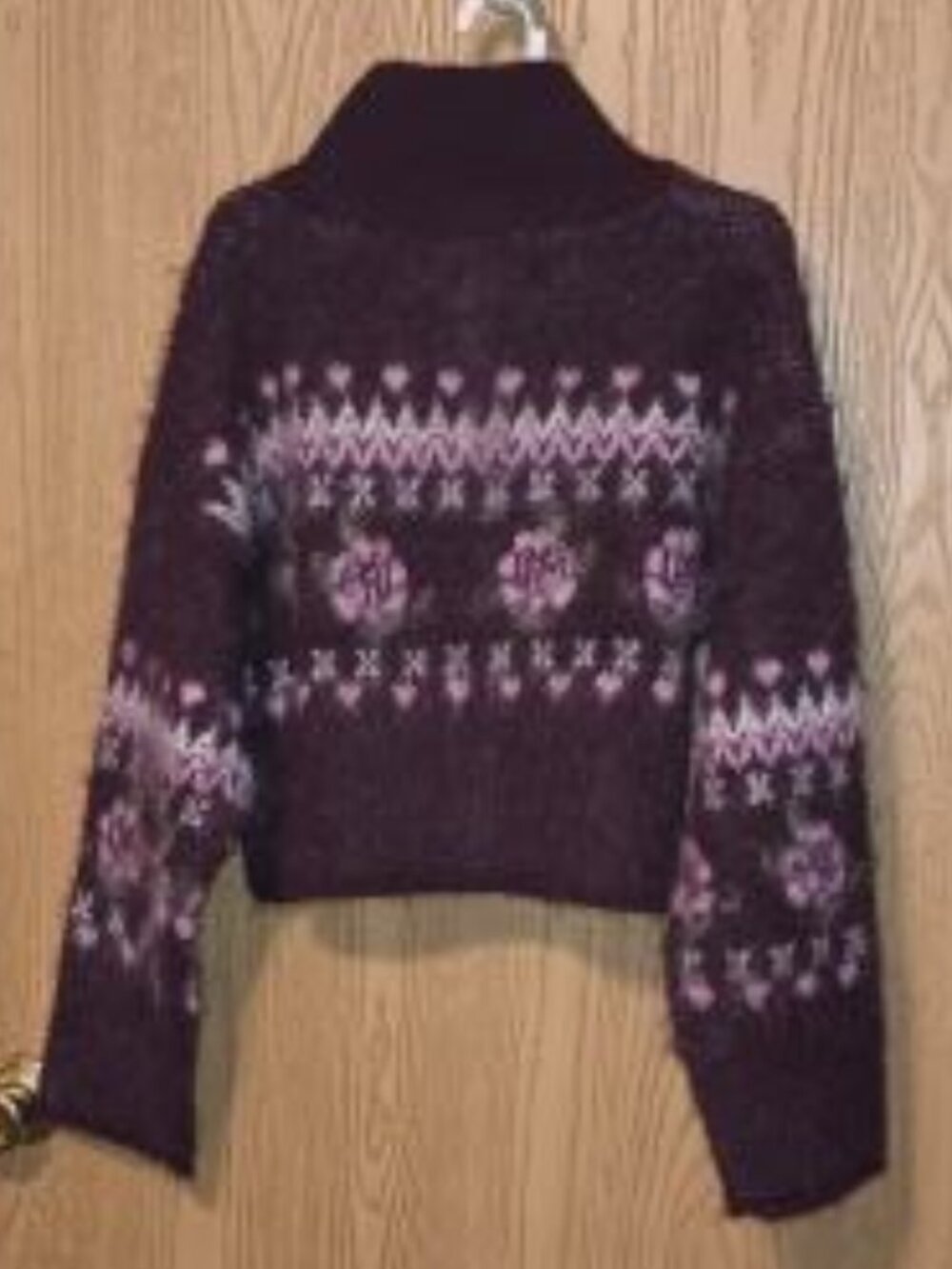 Women's Full Zip Mock Turtleneck Cardigan - Wild Fable™ Burgundy Floral - Picture 6 of 6